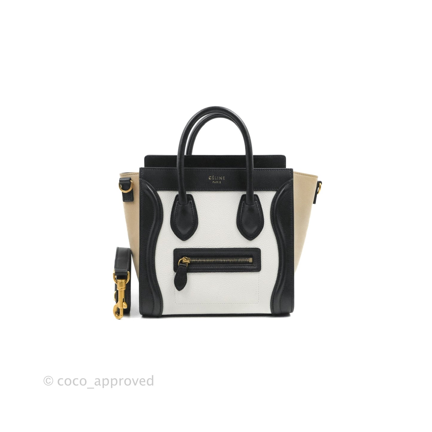 Celine Nano Luggage Bag Tricolour Dune/White/Black Grained Calfskin