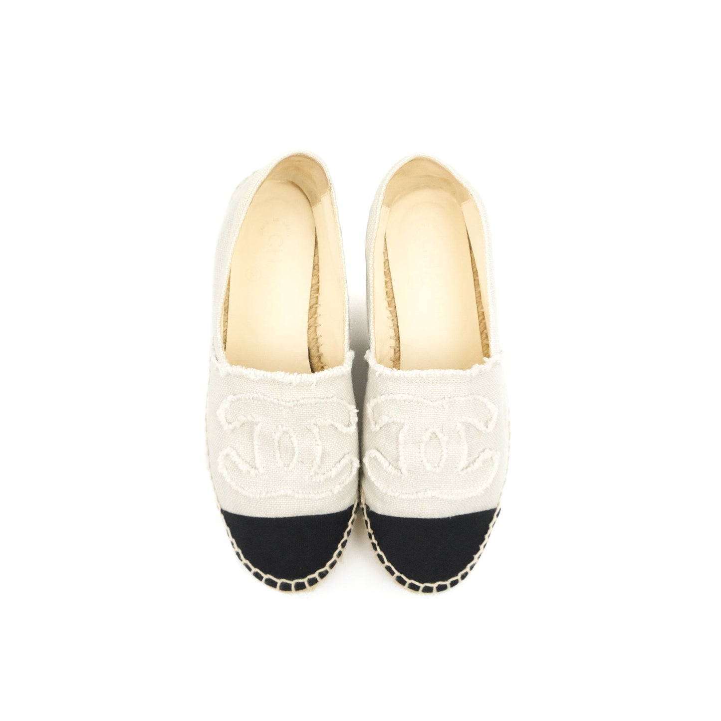 Chanel CC Espadrilles Black Beige Fabric Size 37