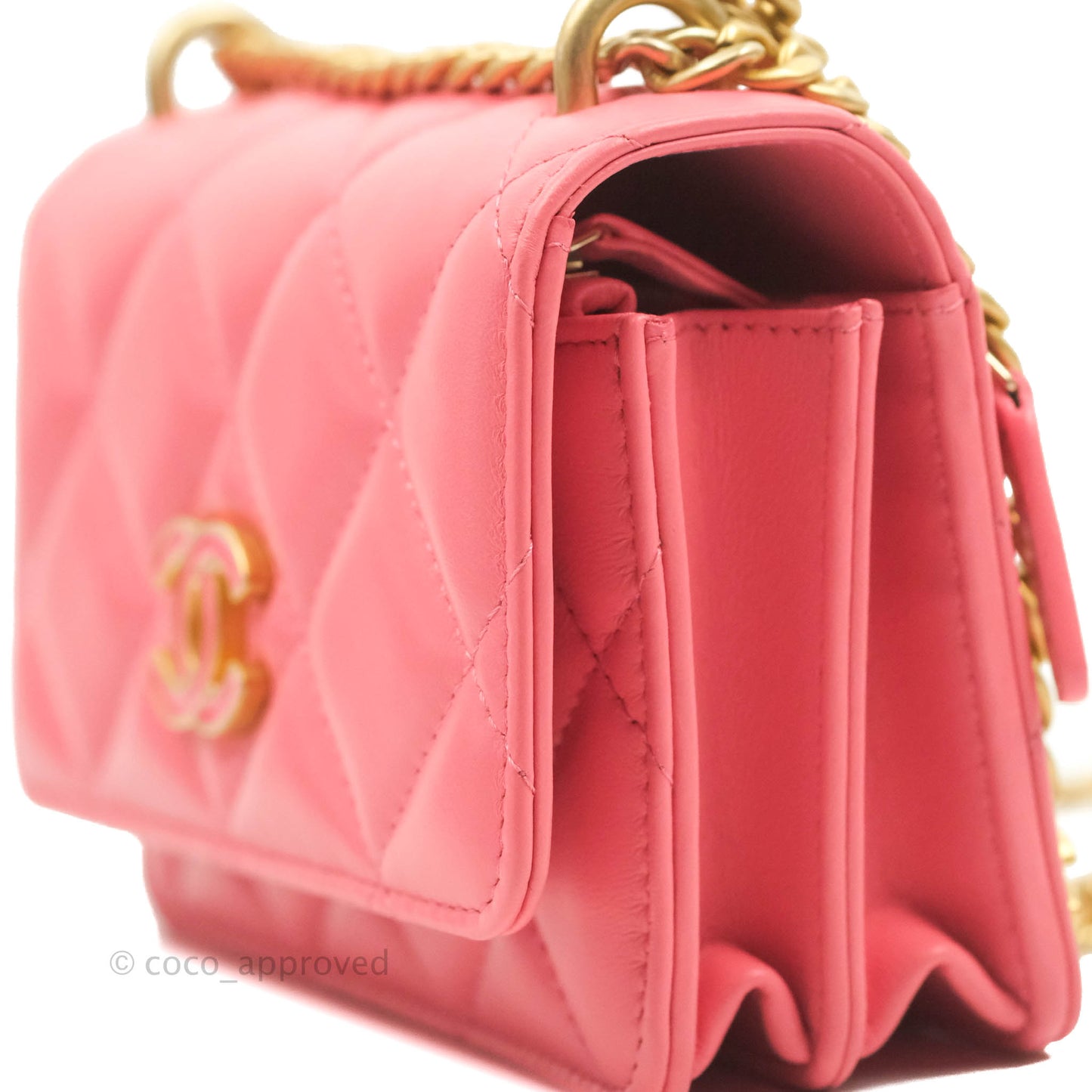 Chanel Clutch with Chain Pink Lambskin Enamel Gold Hardware