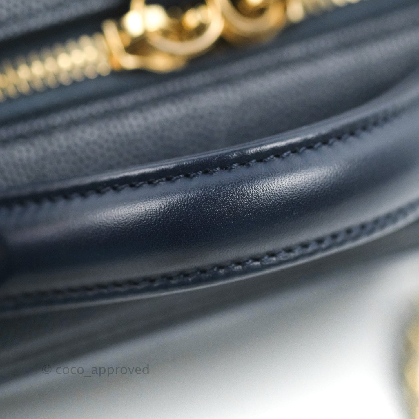 Chanel Quilted Small CC Filigree Vanity Case Navy Caviar Gold Hardware