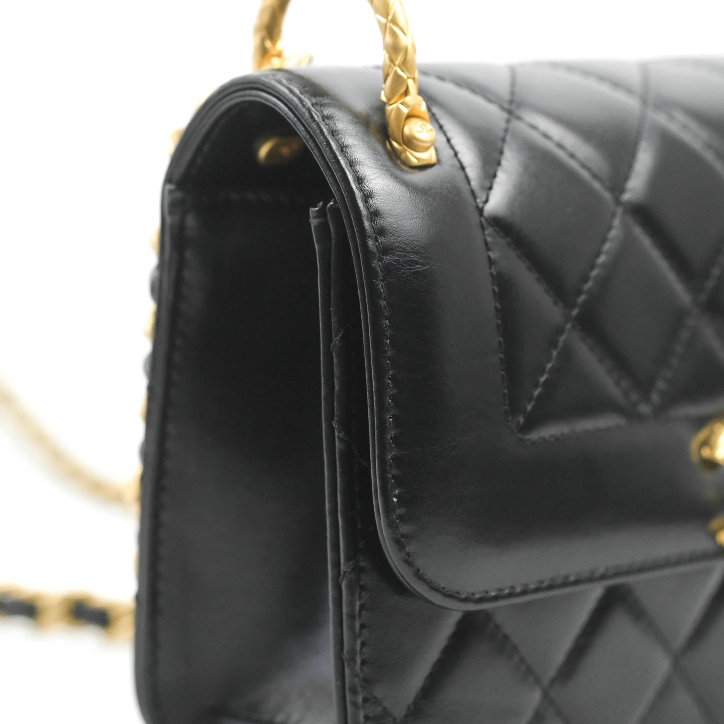 Chanel Mini Flap Bag Black Calfskin Aged Gold Hardware 21B