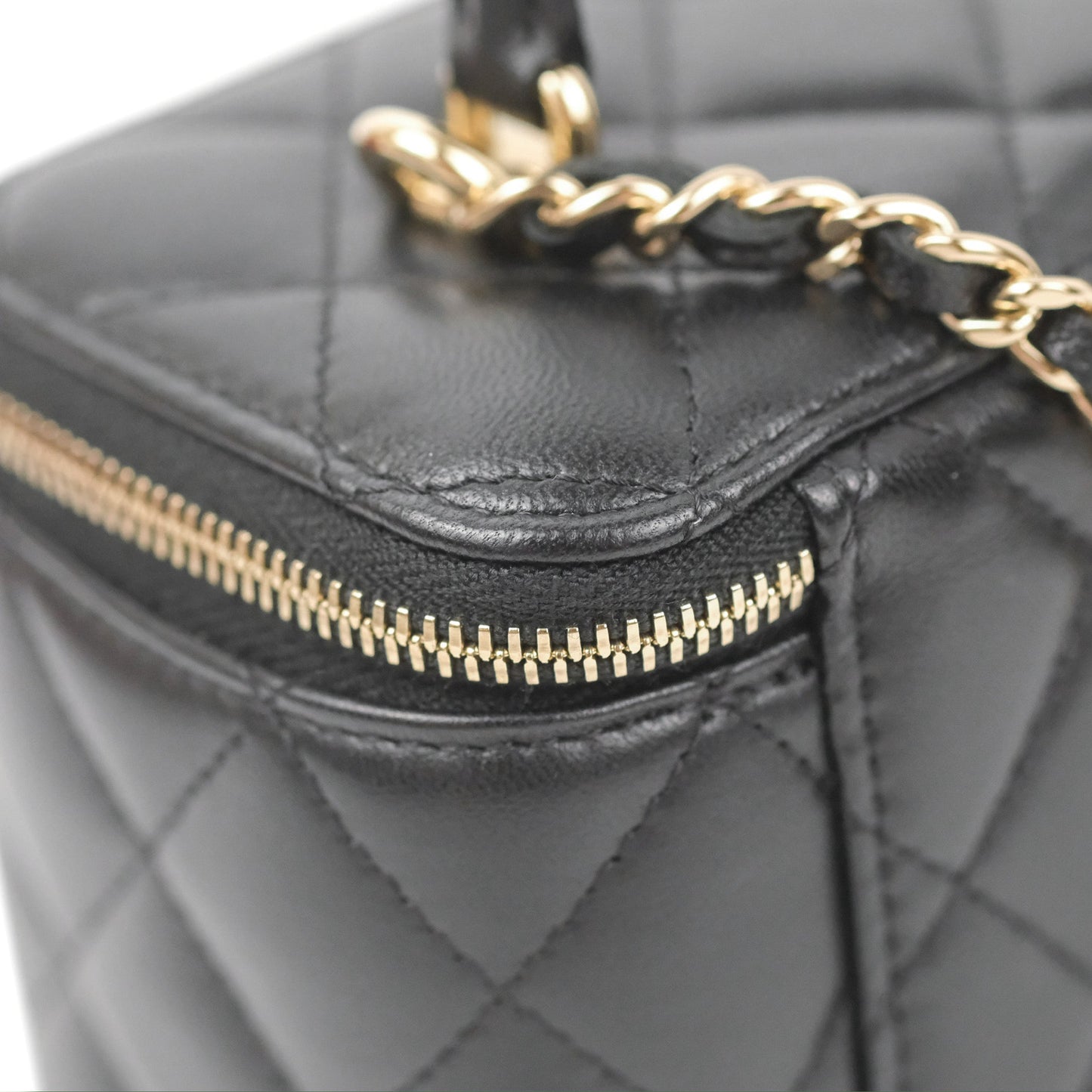 Chanel Vanity Rectangular Top Handle Black Lambskin Gold Hardware