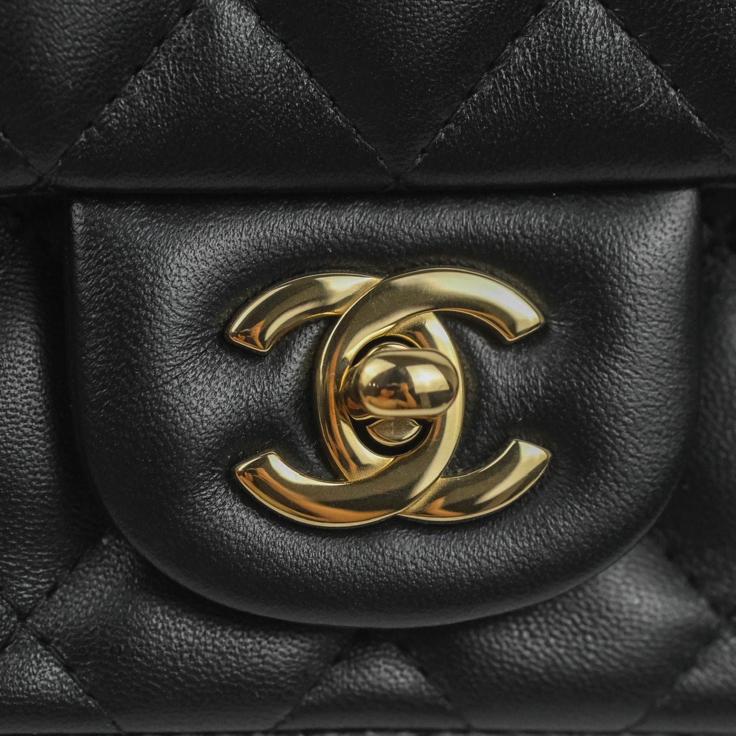 Chanel Quilted Mini Square Black Lambskin Gold Hardware