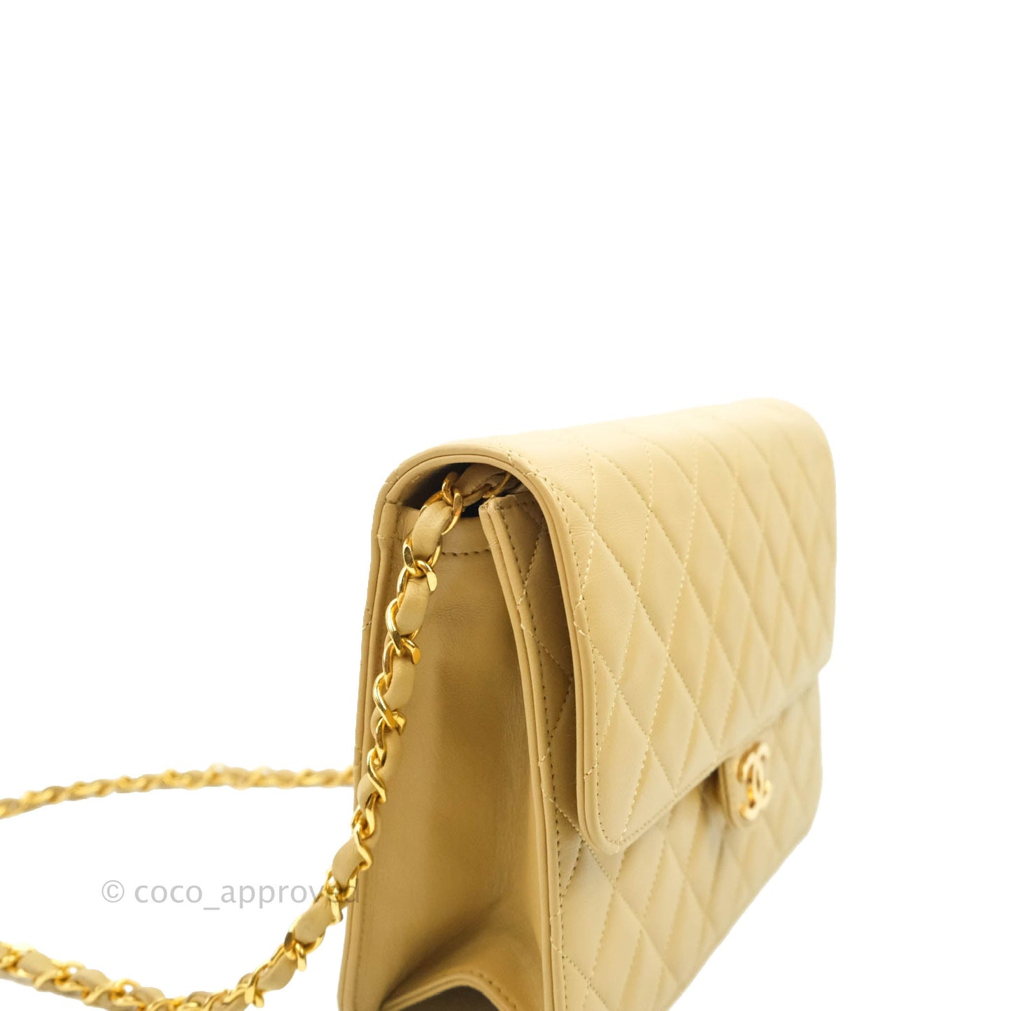 Chanel Vintage Single Flap Beige Lambskin 24K Gold Hardware