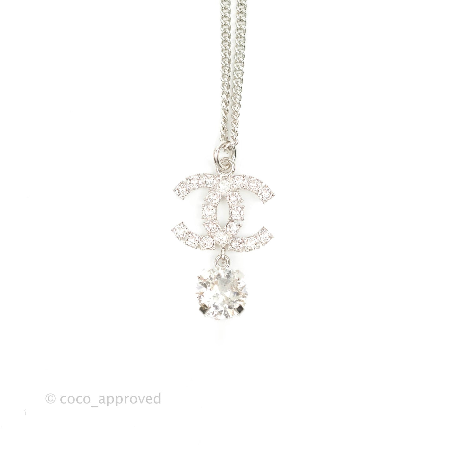 Chanel Crystal Silver CC Drop Necklace