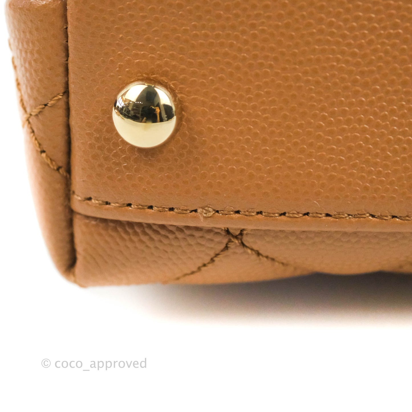 Chanel Mini Coco Handle Quilted Dark Beige Caramel Caviar Lizard Embossed Handle Gold Hardware