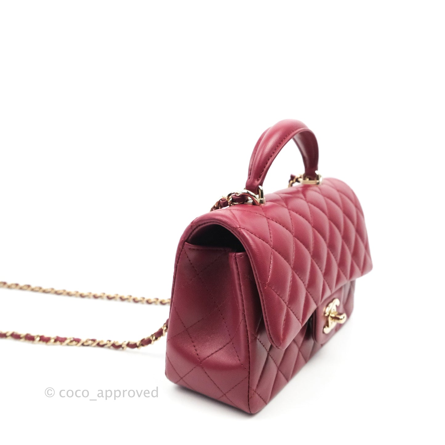 Chanel Top Handle Mini Rectangular Flap Bag Burgundy Lambskin Gold Hardware