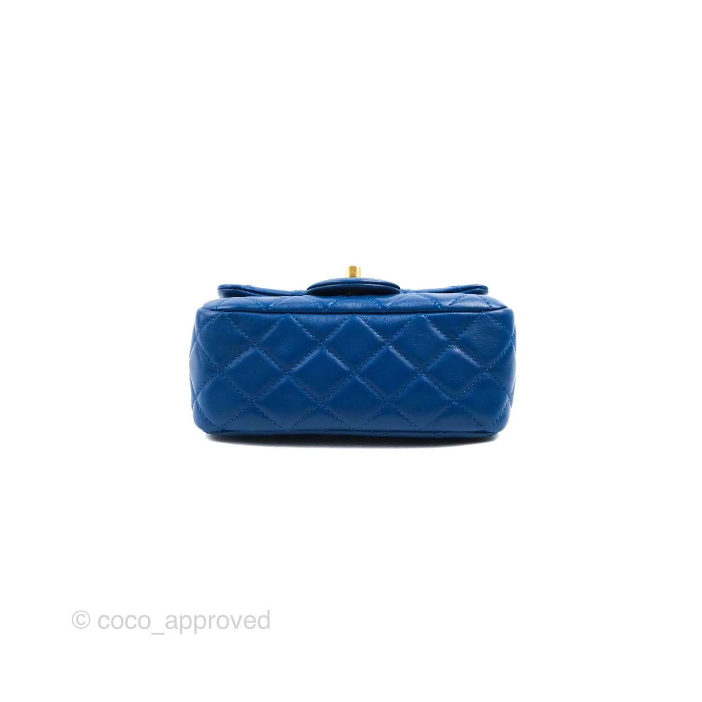 Chanel Mini Square Pearl Crush Quilted Blue Lambskin Aged Gold Hardware