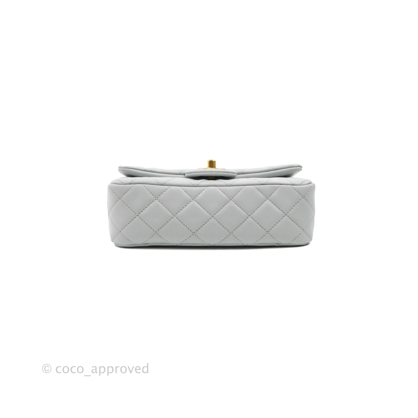Chanel Quilted Mini Rectangular Pearl Crush Light Grey Lambskin Aged Gold Hardware