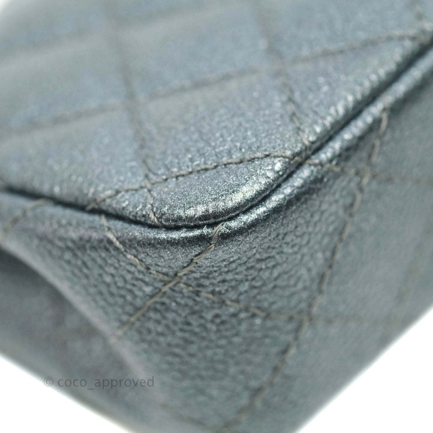 Chanel Quilted Extra Mini Rectangular Flap Metallic Dark Grey Caviar Ruthenium Hardware