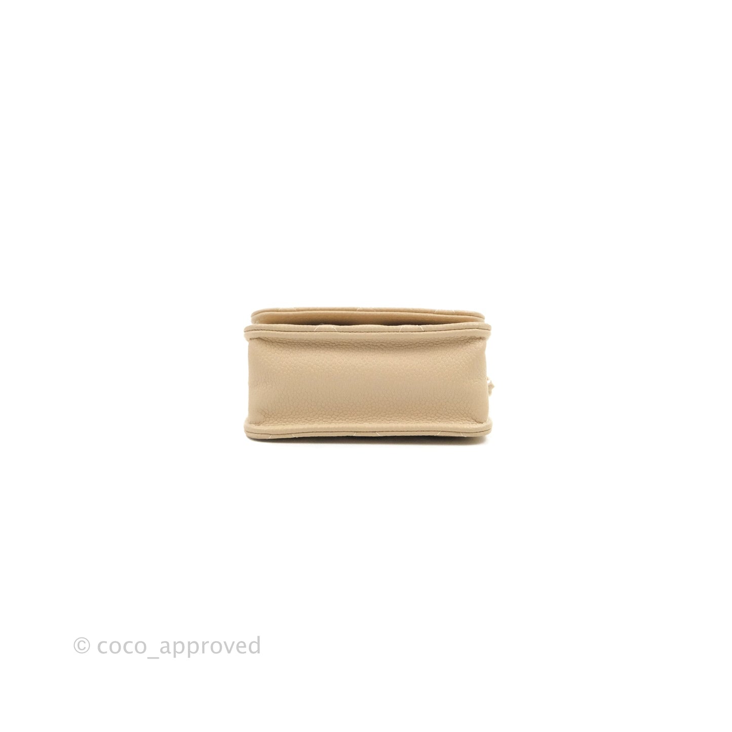 Chanel Quilted Card Holder with CC Chain Beige Caviar Gold Hardware