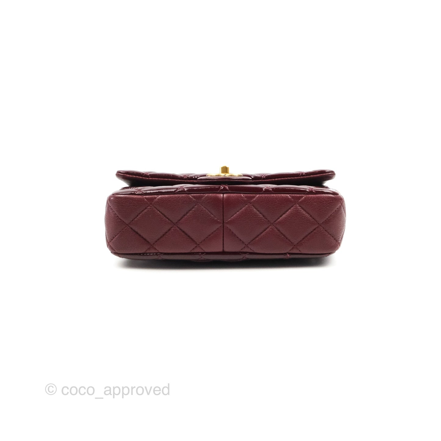 Chanel Quilted CC Eyelet Flap Burgundy Patent Goatskin Antique Gold Hardware