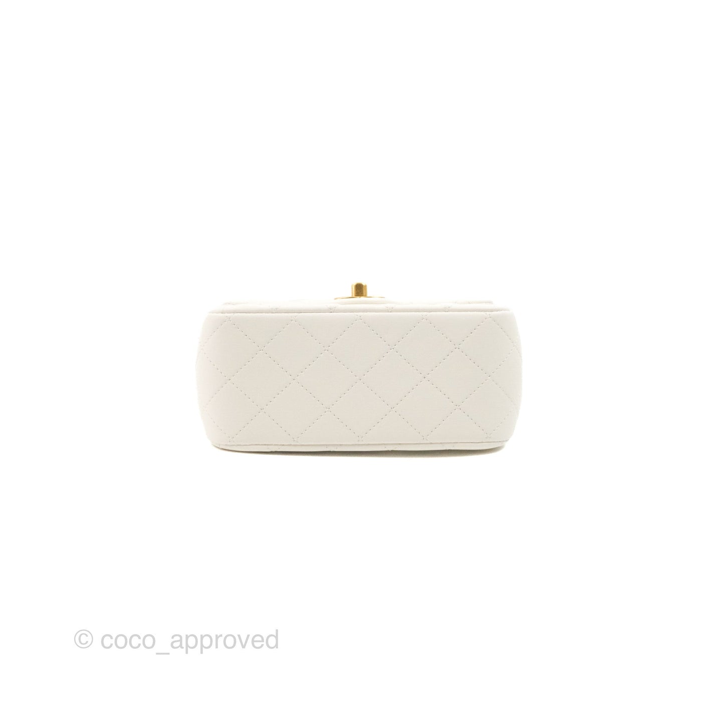 Chanel Mini Square Pearl Crush Quilted White Lambskin Aged Gold Hardware
