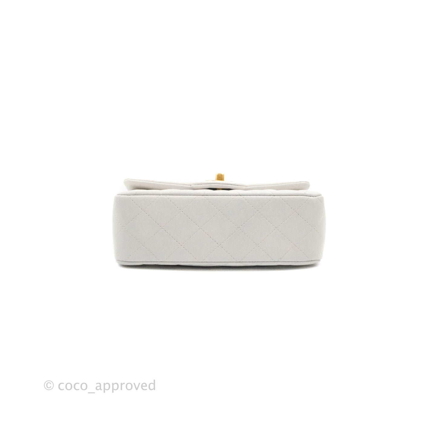 Chanel Top Handle Mini Rectangular Flap Bag Iridescent White Lambskin Aged Gold Hardware