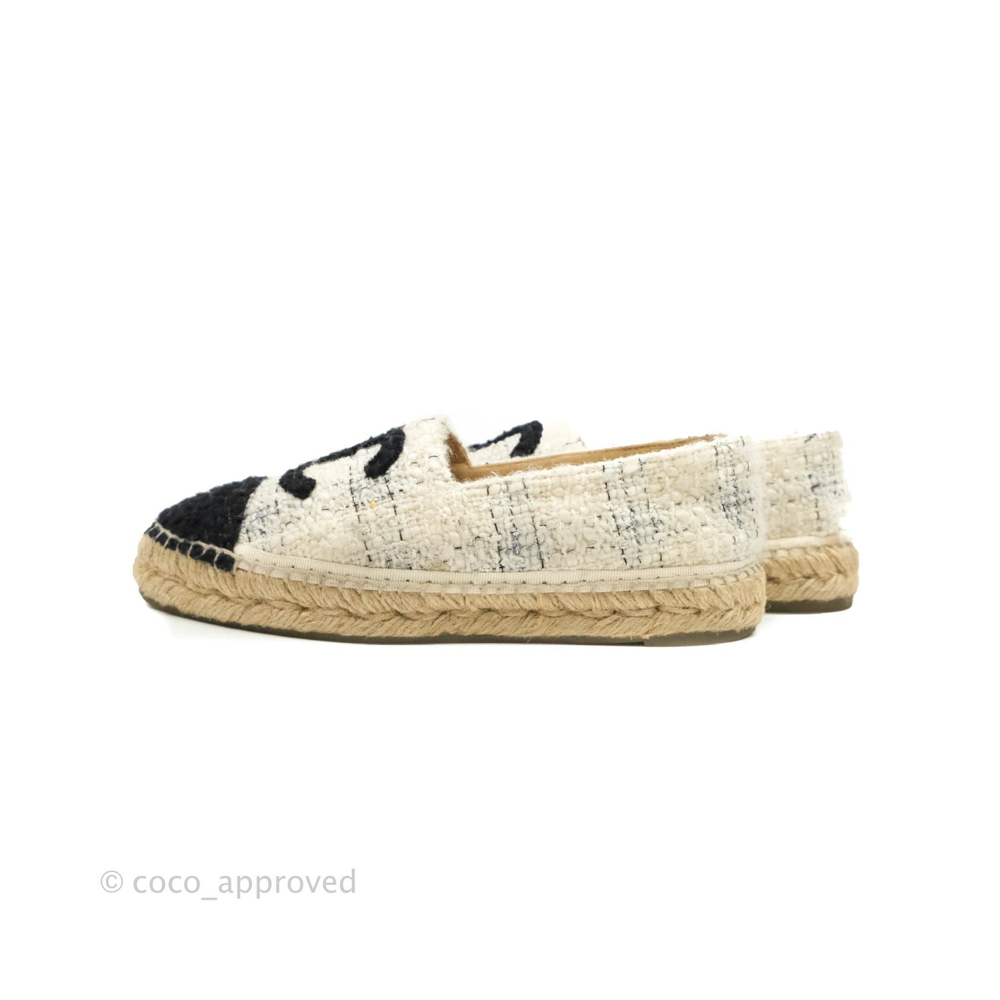 Chanel CC Espadrilles Tweed Black White Size 36