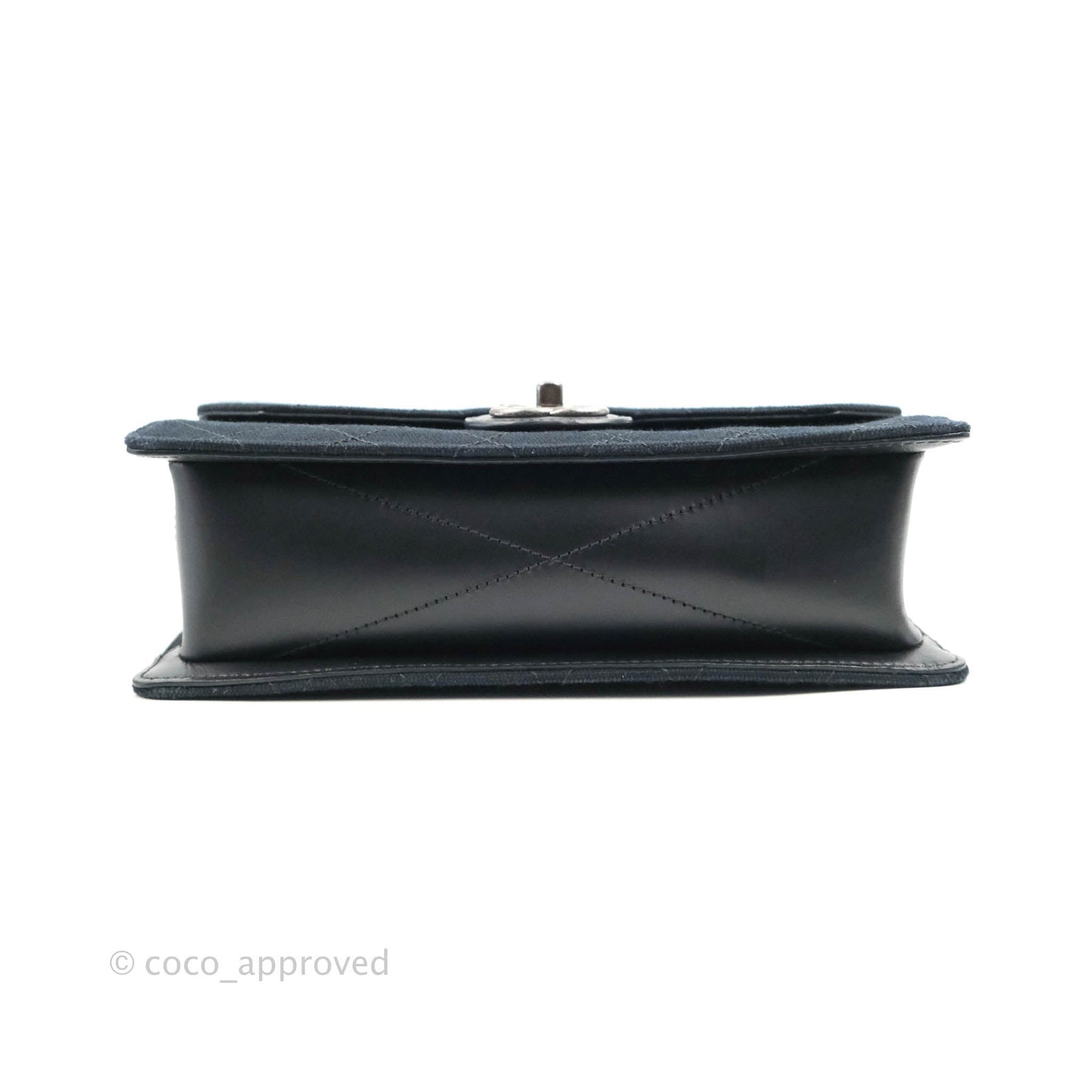Chanel Quilted CC Top Handle with Chain Dark Navy Fabric Ruthenium Hardware 15P
