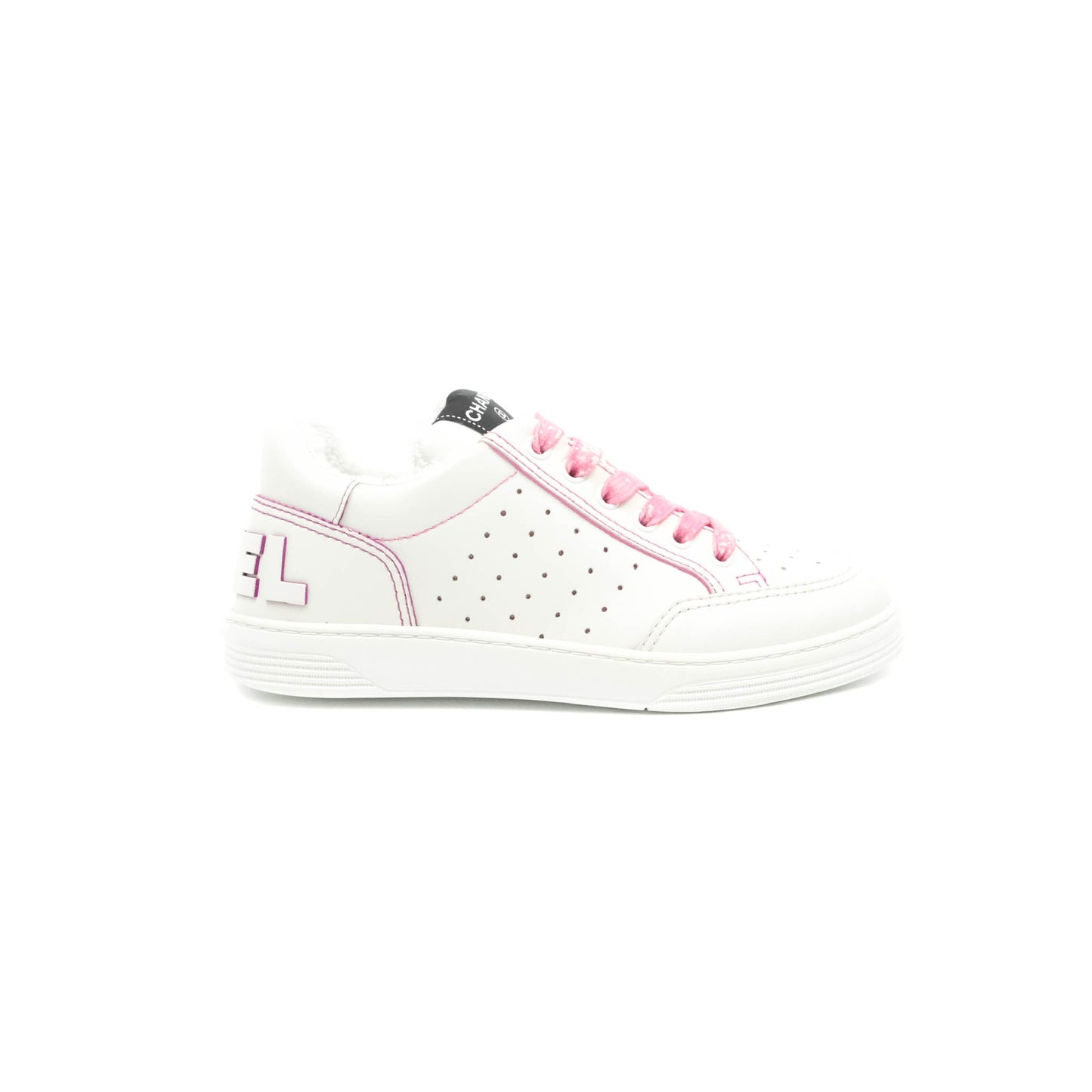 Chanel Calfskin Logo Sneakers White Pink Size 36.5