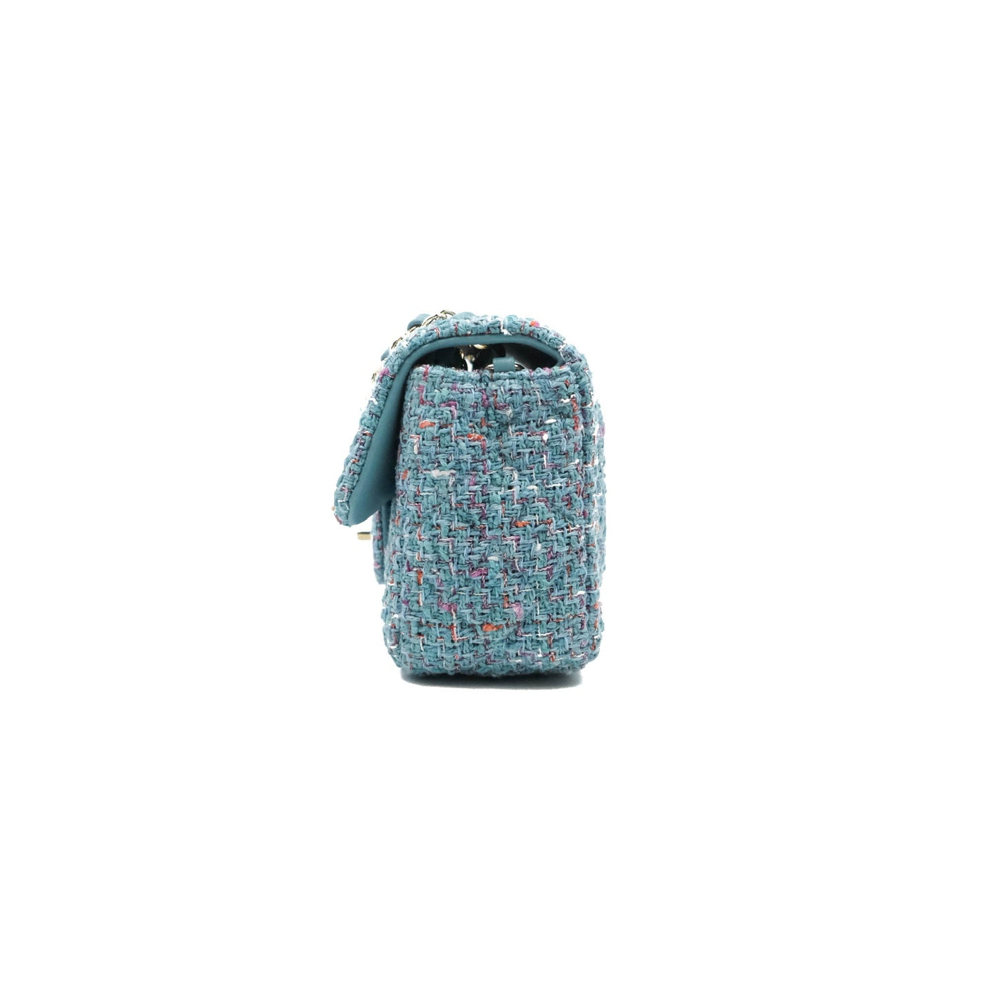 Chanel Quilted Mini Rectangular Flap Blue Tweed Gold Hardware