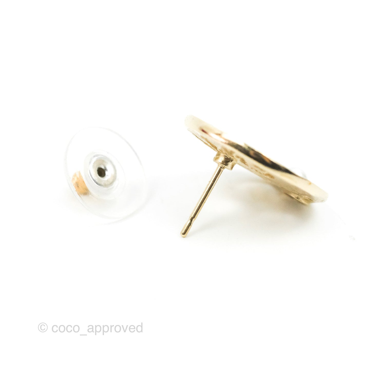 Chanel Logo Crystal/Pearl Round Earrings Gold Tone 19A