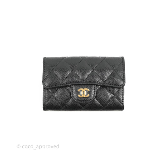 Chanel Quilted Flap Card Holder Black Caviar Gold Hardware