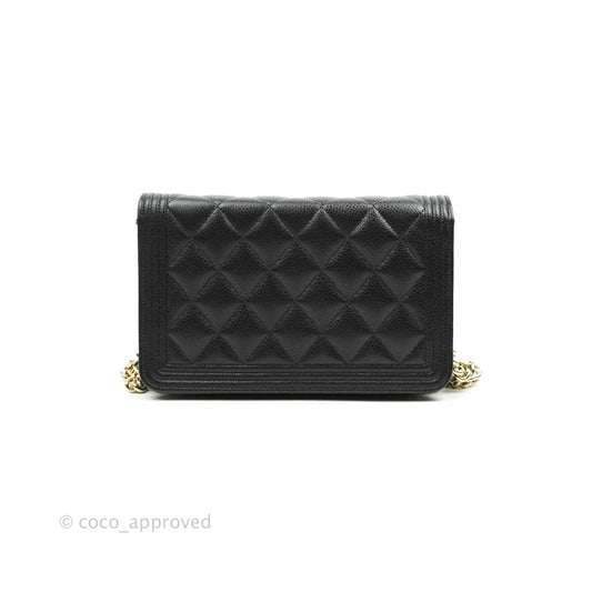 Chanel Quilted Boy Wallet on Chain WOC Black Caviar Gold Hardware