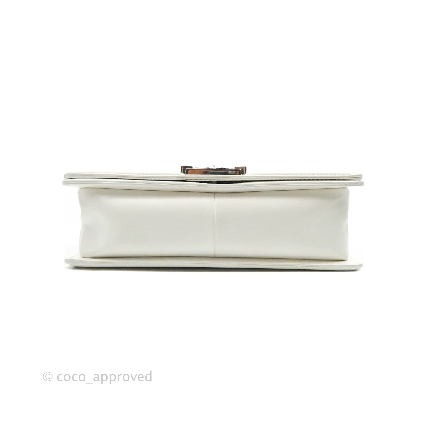 Chanel Quilted Medium Boy Flap Iridescent Chevron White Lambskin Silver Hardware