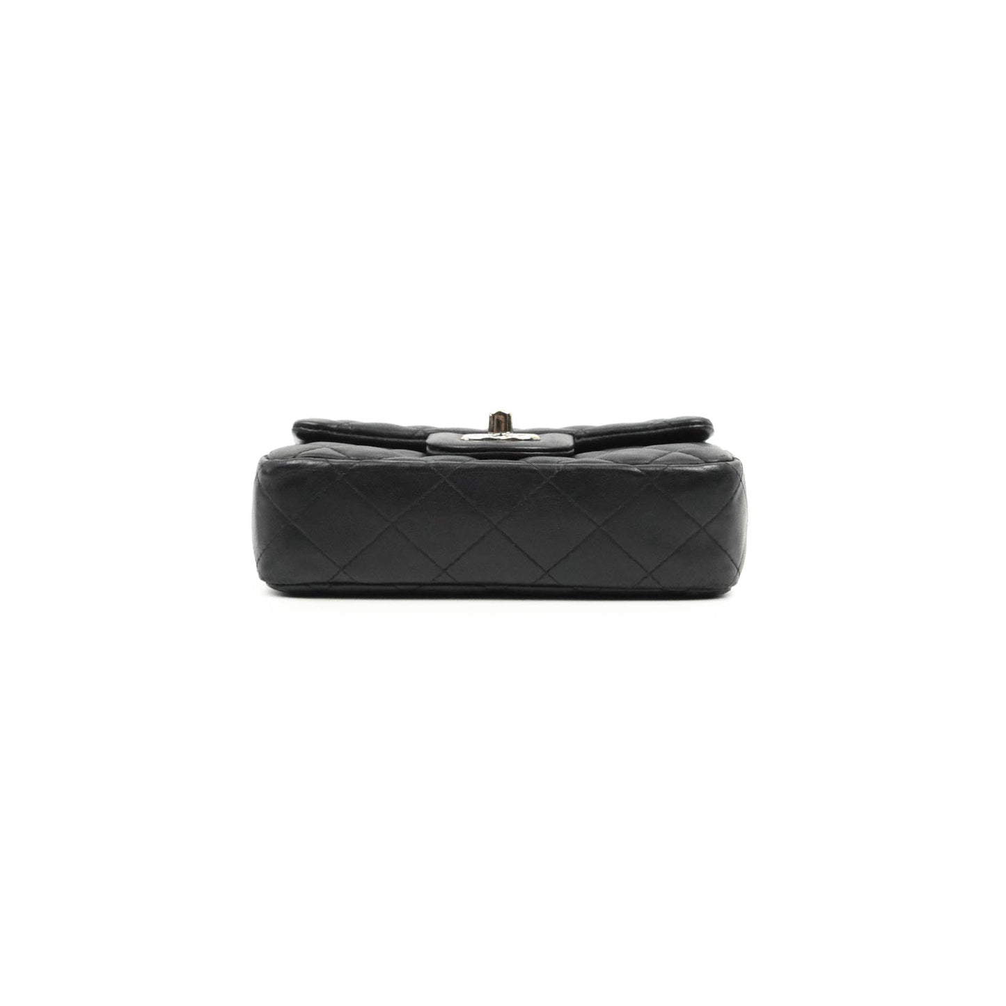 Chanel Quilted Extra Mini Rectangular Flap Black Lambskin Silver Hardware