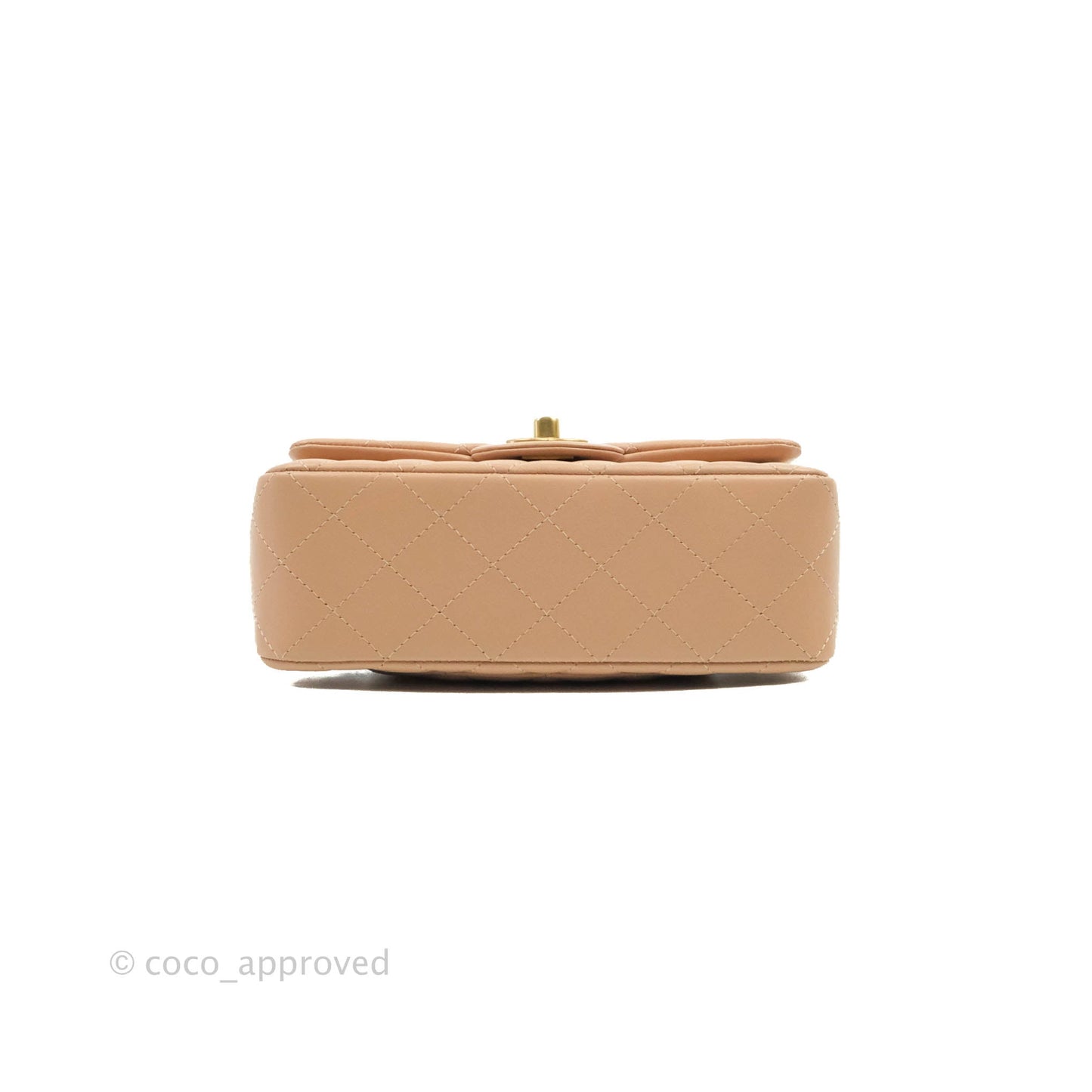 Chanel Top Handle Mini Rectangular Flap Bag Beige Lambskin Aged Gold Hardware