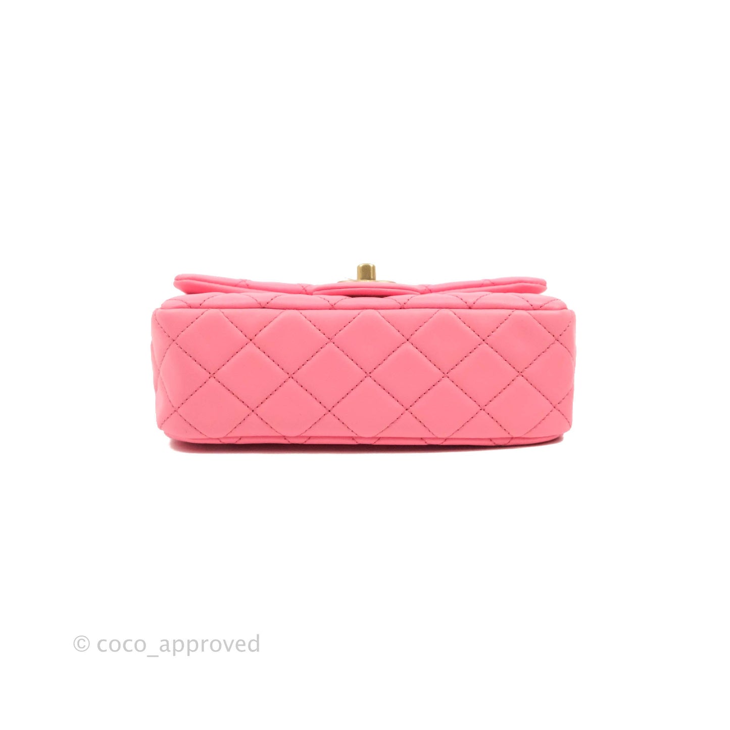 Chanel Mini Rectangular Pearl Crush Quilted Pink Lambskin Aged Gold Hardware