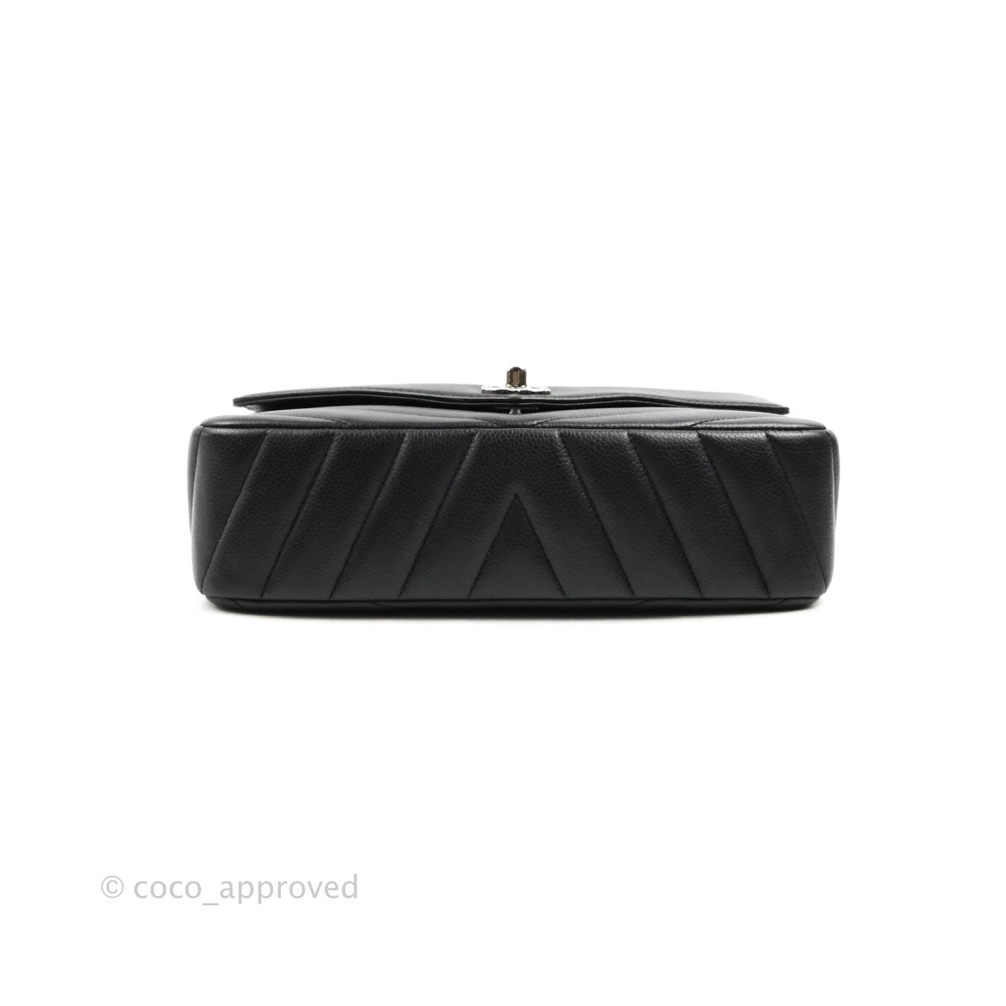 Chanel Medium Chevron Quilted Flap Black Grained Calfskin Silver Hardware