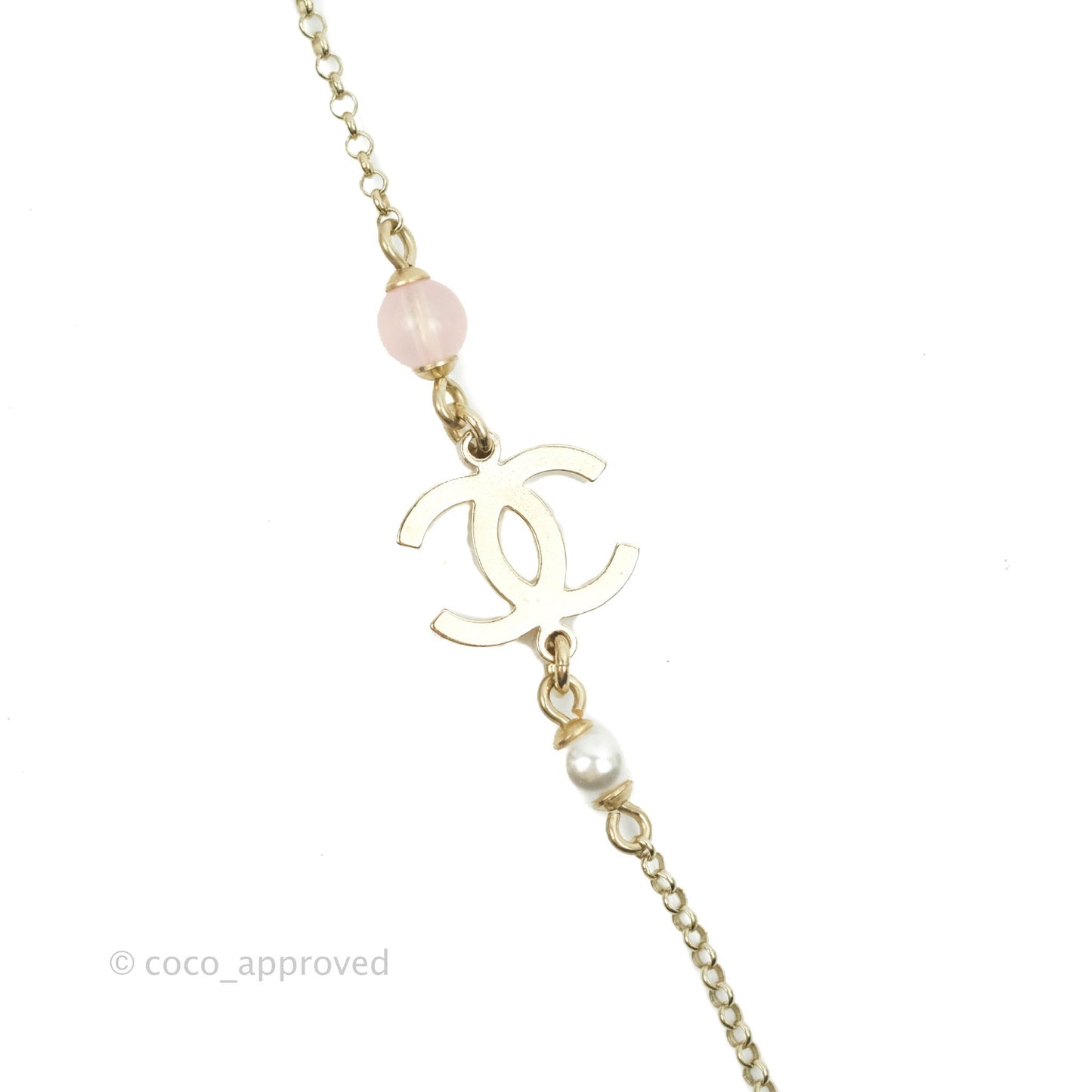 Chanel Crystal CC Pearl Heart Pendant Necklace Gold Tone 21B
