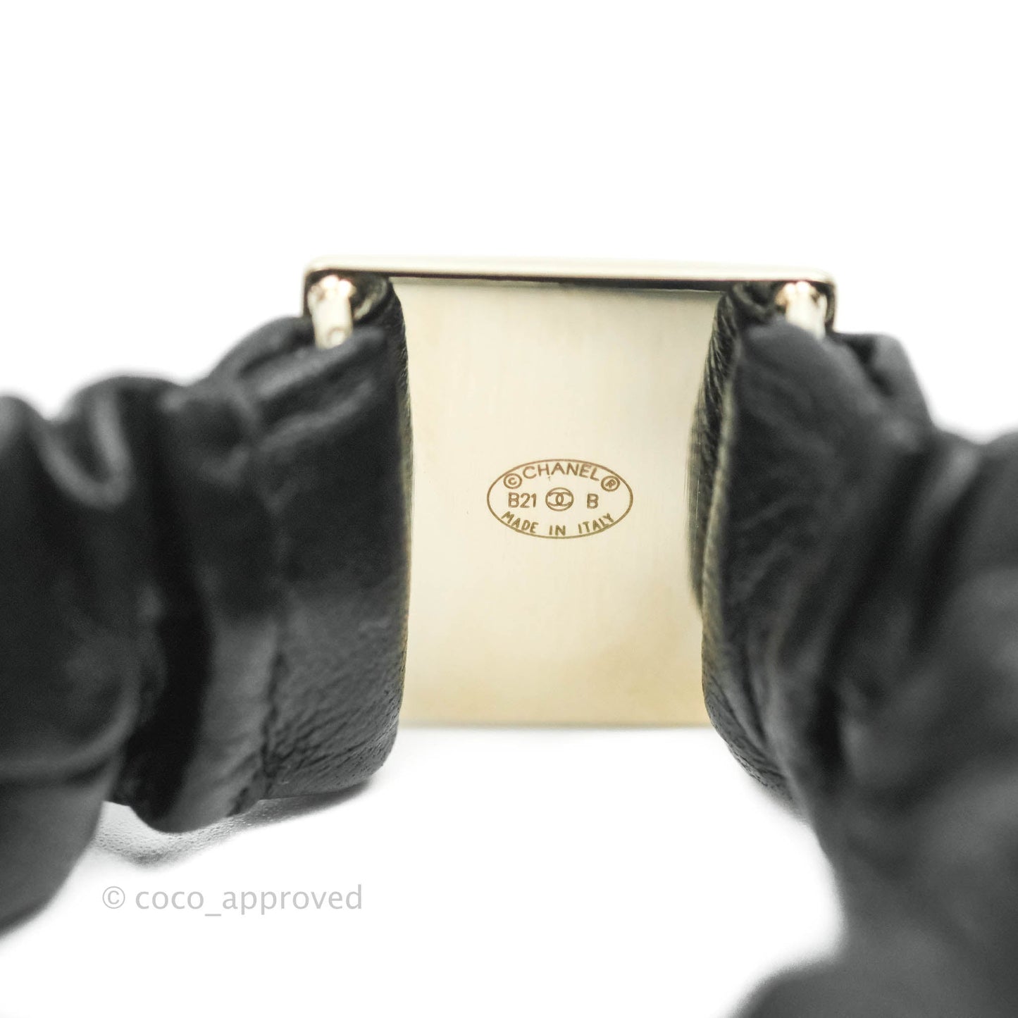 Chanel CC Black Leather Hair Accessory Gold Tone 21B