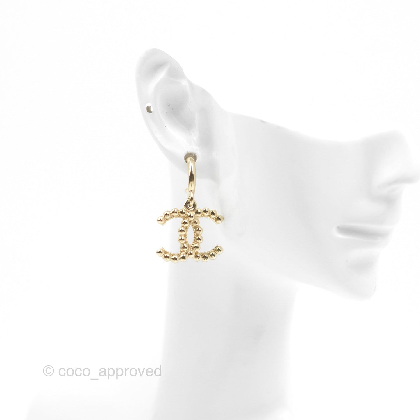 Chanel CC Drop Hoop Earrings Gold Tone 22C