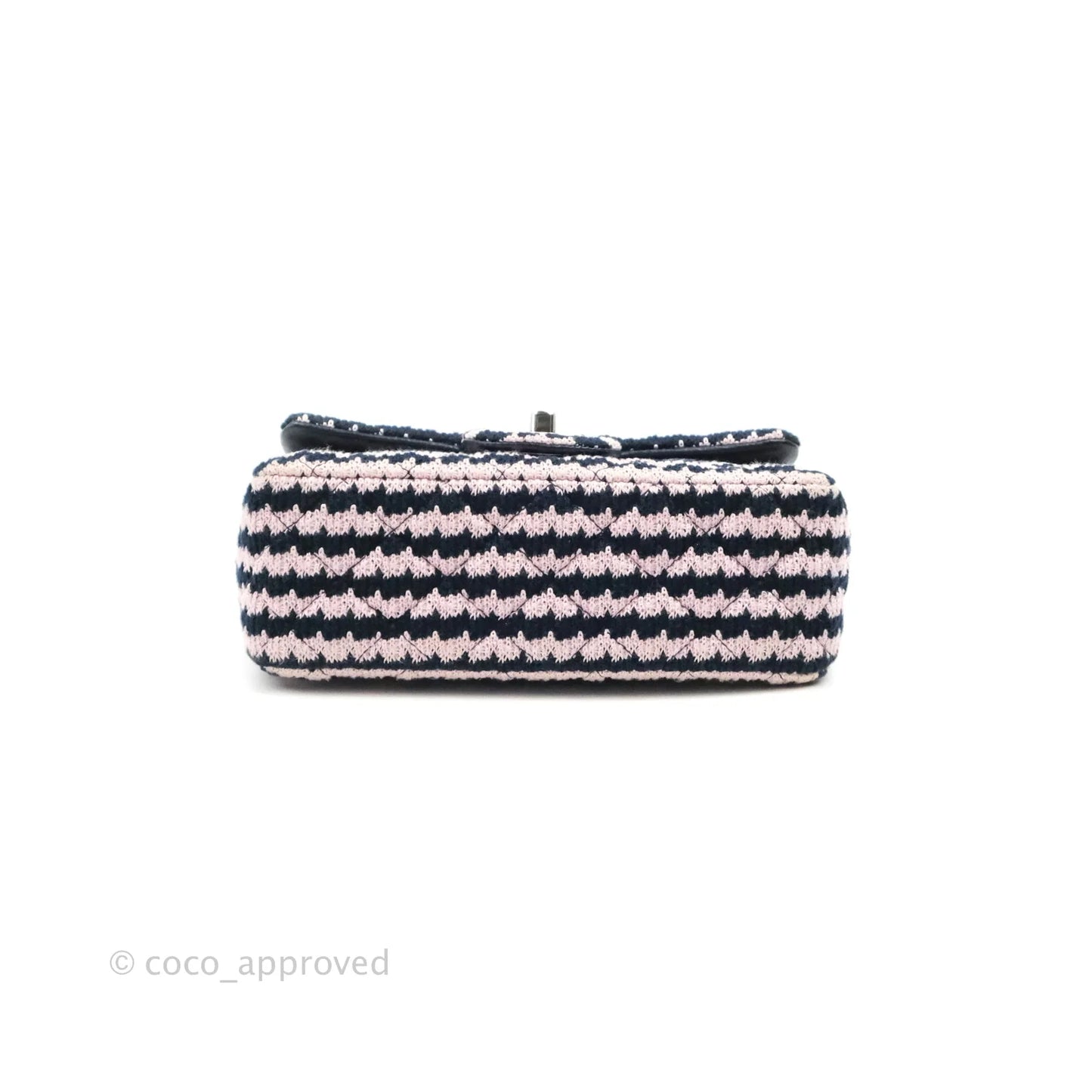 Chanel Mini Rectangular Flap Bag Navy Pink Striped Tweed Silver Hardware