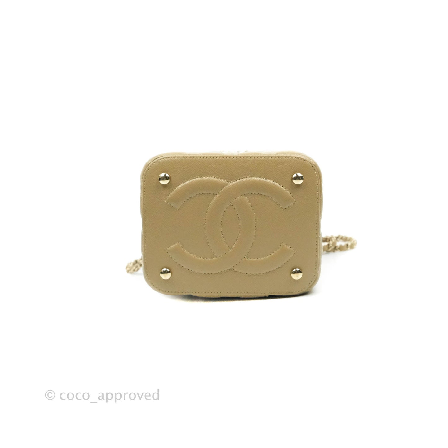 Chanel Small Quilted Top Handle Vanity Case Dark Beige Caviar Gold Hardware