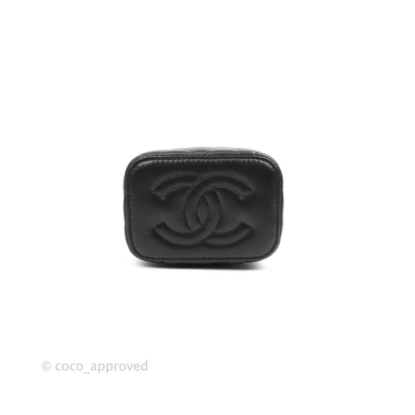 Chanel Mini Top Handle Vanity With Chain Black Lambskin Gold Hardware