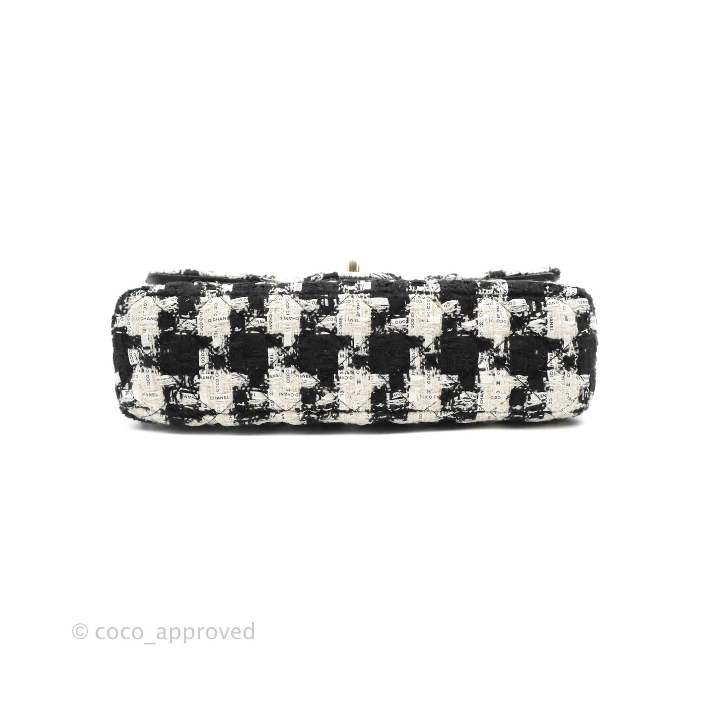 Chanel Quilted M/L Medium Double Flap Black White Houndstooth Tweed Gold Hardware