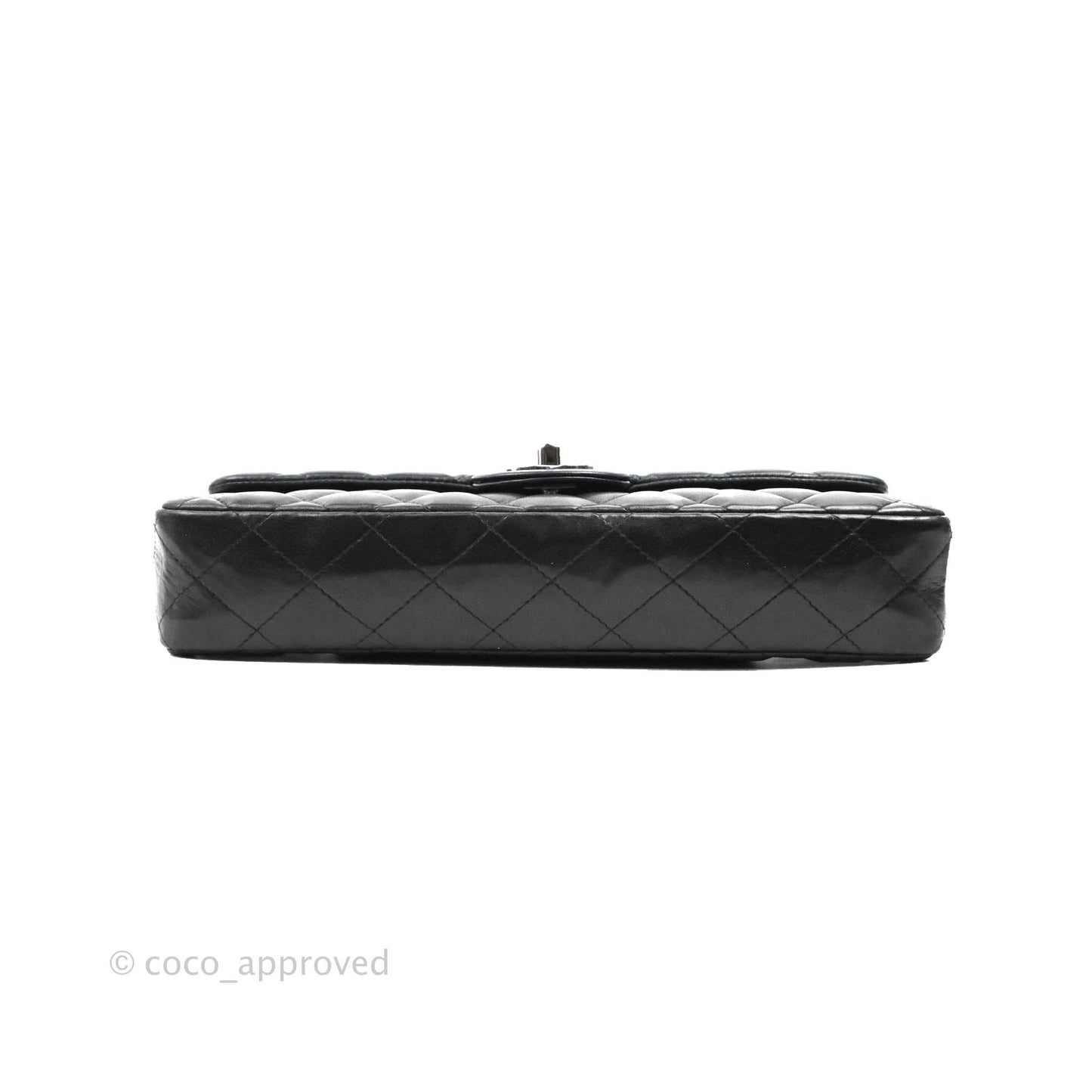 Chanel Quilted East West Flap Bag Black Lambskin Silver Hardware