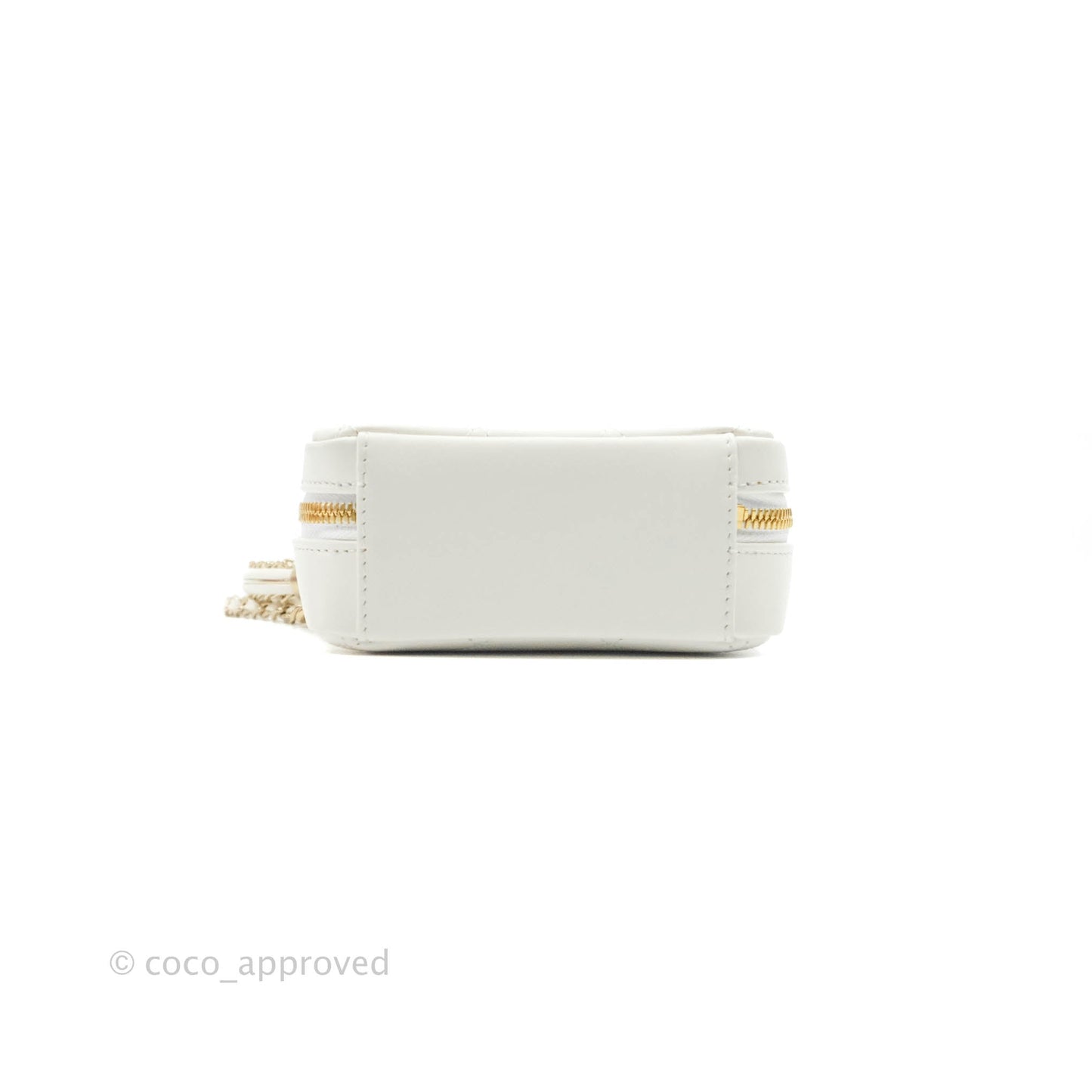 Chanel Circular Handle Zip Around Vanity Case White Calfskin Gold Hardware 20S