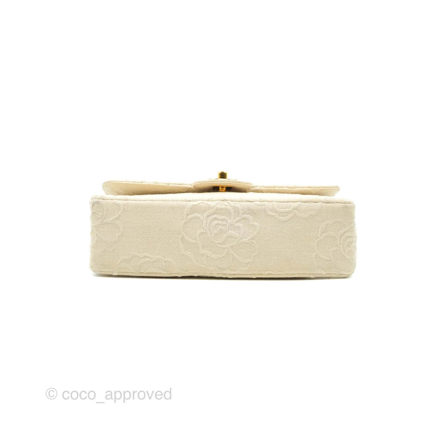 Chanel Small Flap Camellia Embroidered Ivory Beige Linen Canvas 24K Gold Hardware