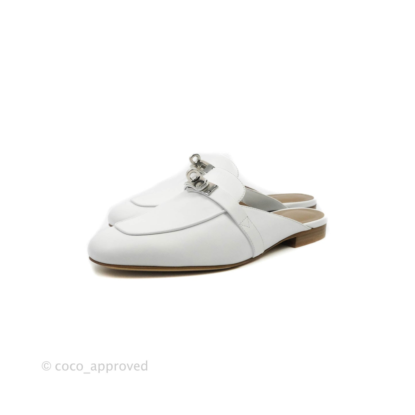 Hermès Oz Velvet Mules White Calfskin Palladium Hardware