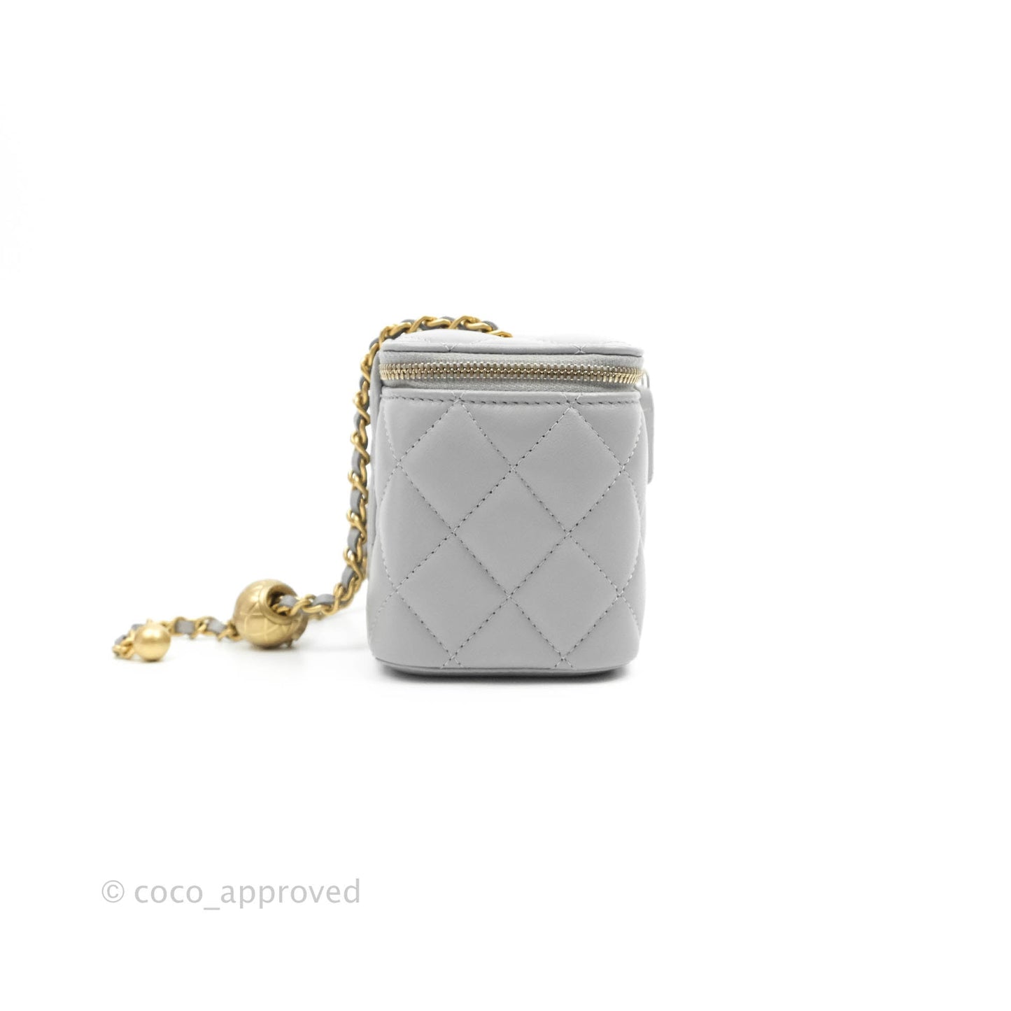 Chanel Vanity with Pearl Crush Chain Grey Lambskin Aged Gold Hardware
