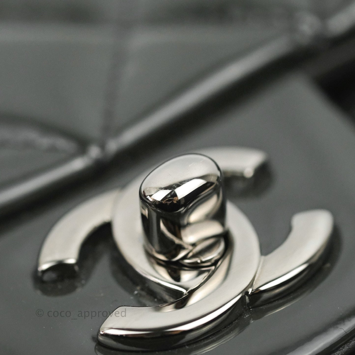 Chanel Quilted Mini Rectangular Dark Grey Patent Silver Hardware