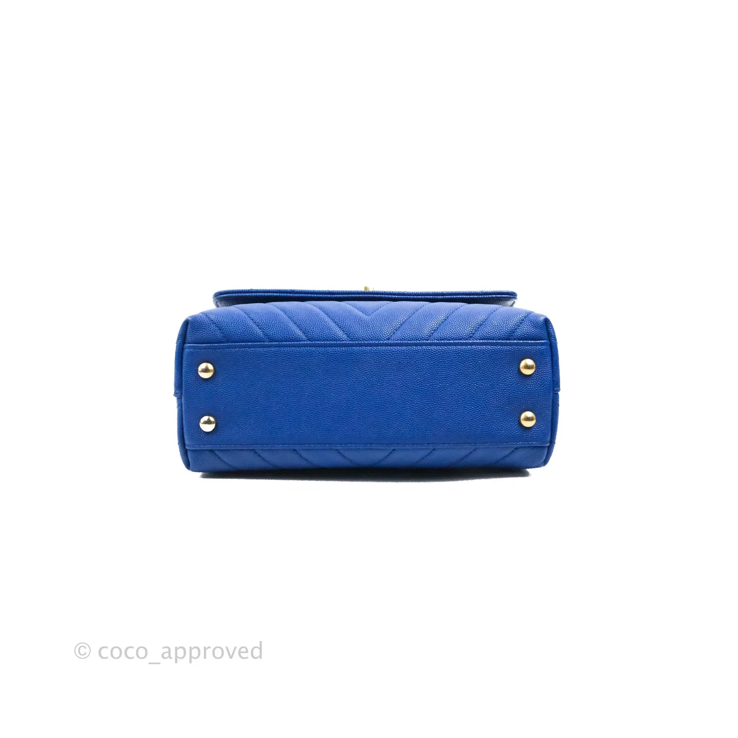 Chanel Small Coco Handle Chevron Blue Caviar Aged Gold Hardware