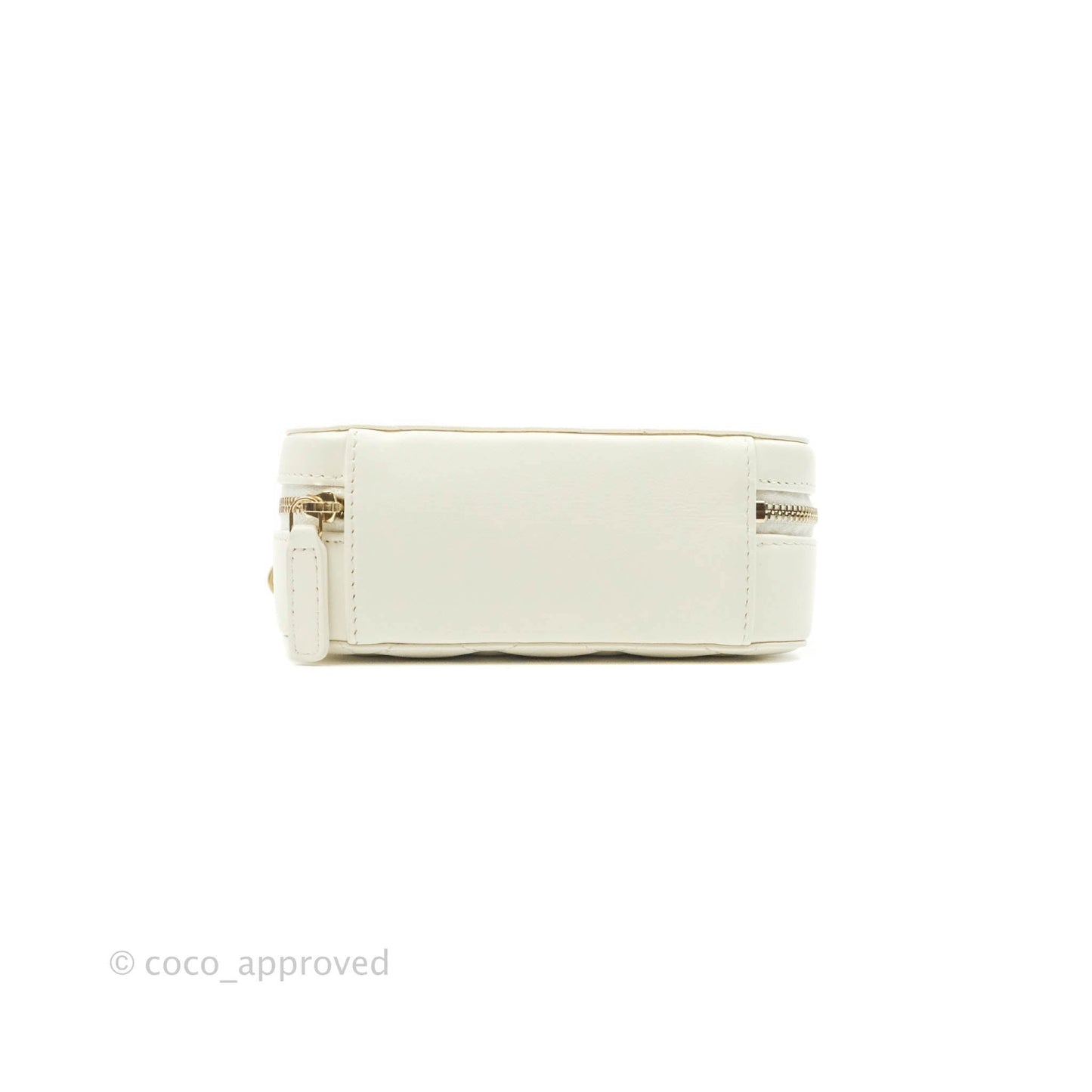 Chanel Mini Pearl Crush Quilted Camera Case White Lambskin Aged Gold Hardware