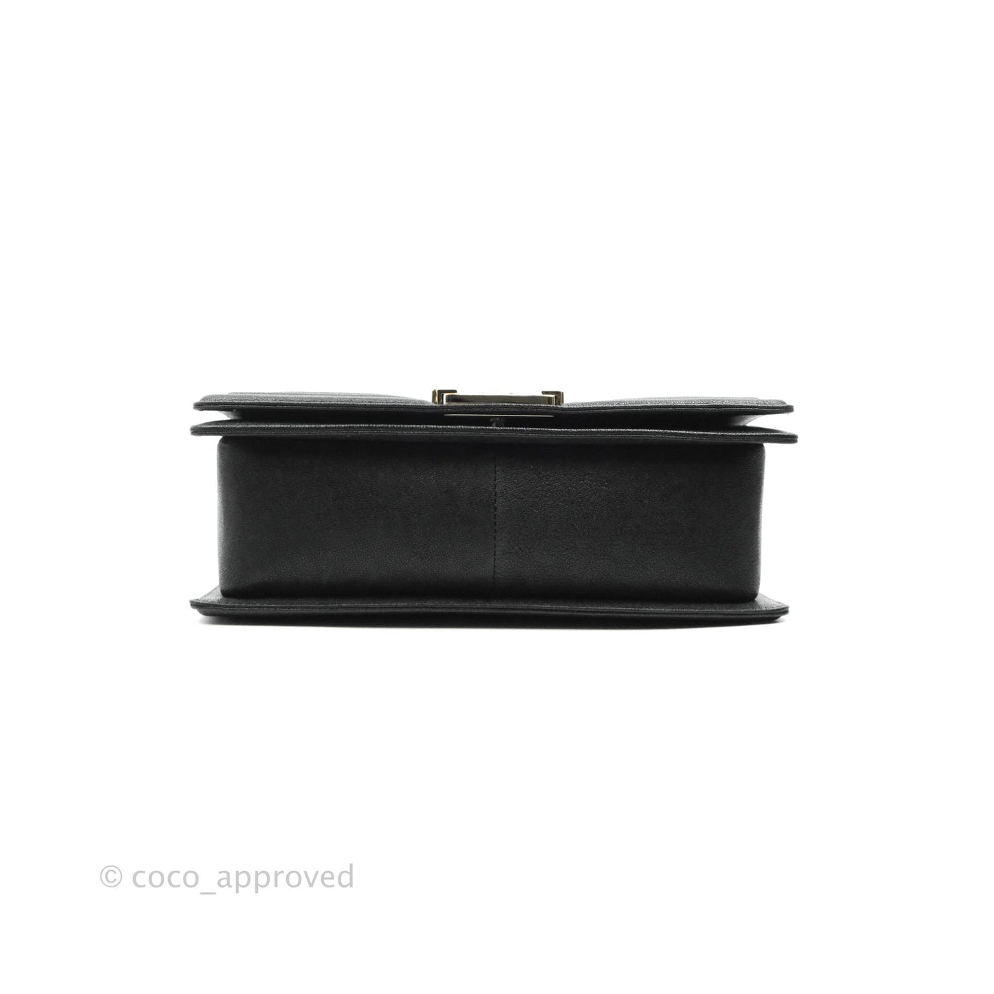 Chanel Chevron Medium Boy Black Grained Calfskin Gold Hardware