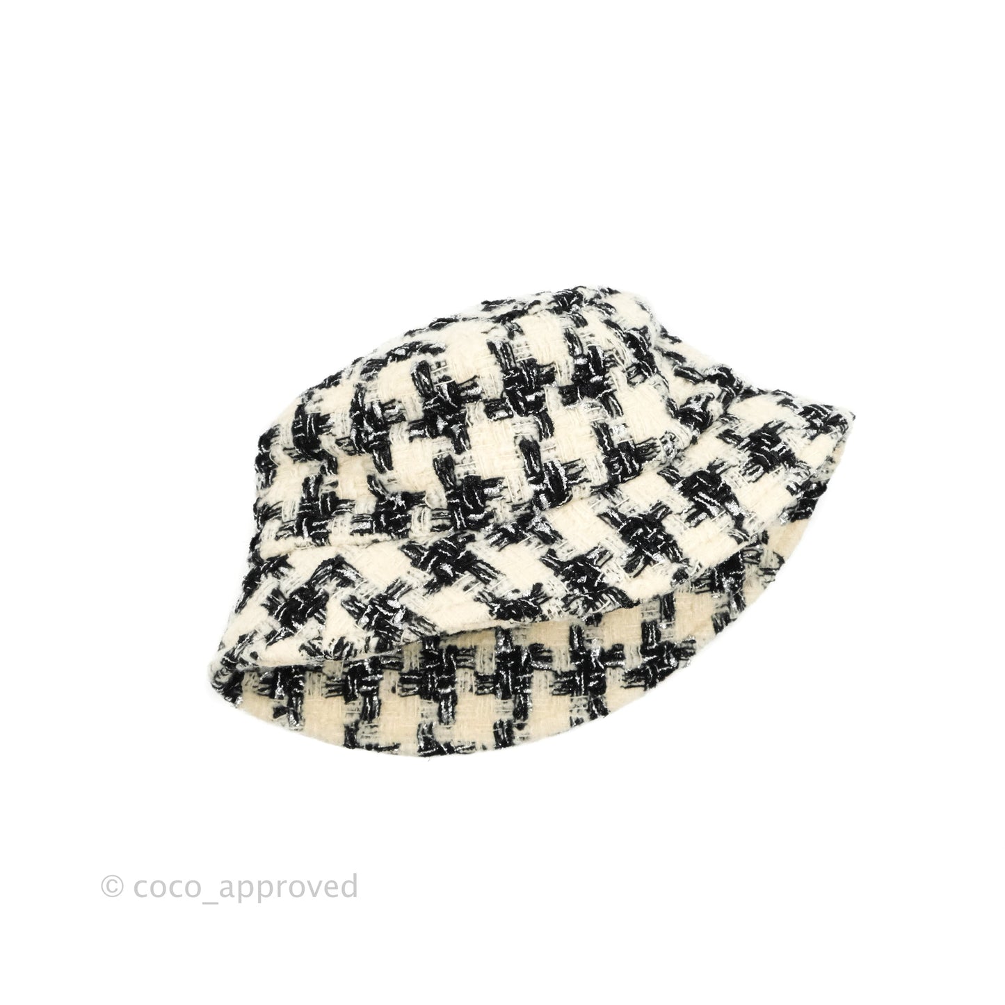 Chanel Houndstooth Tweed Bucket Hat Black White