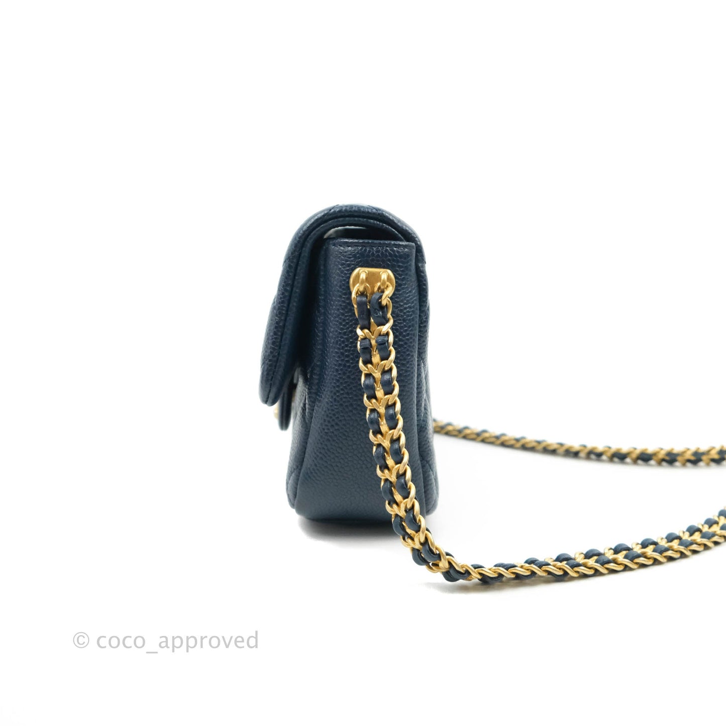 Chanel Mini Flap Bag Coin Charm Soul Chain Navy Caviar Aged Gold Hardware 21A