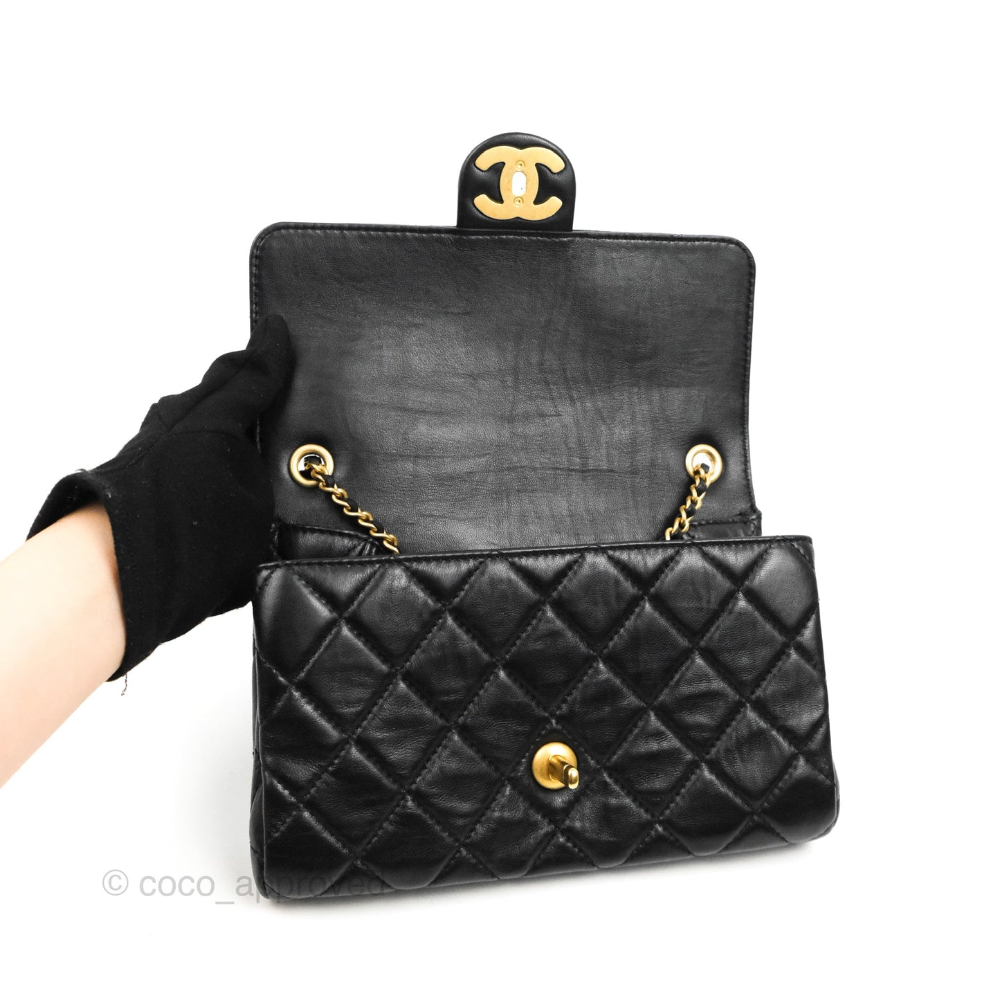 Chanel Flap Bag Black Lambskin Aged Gold Hardware