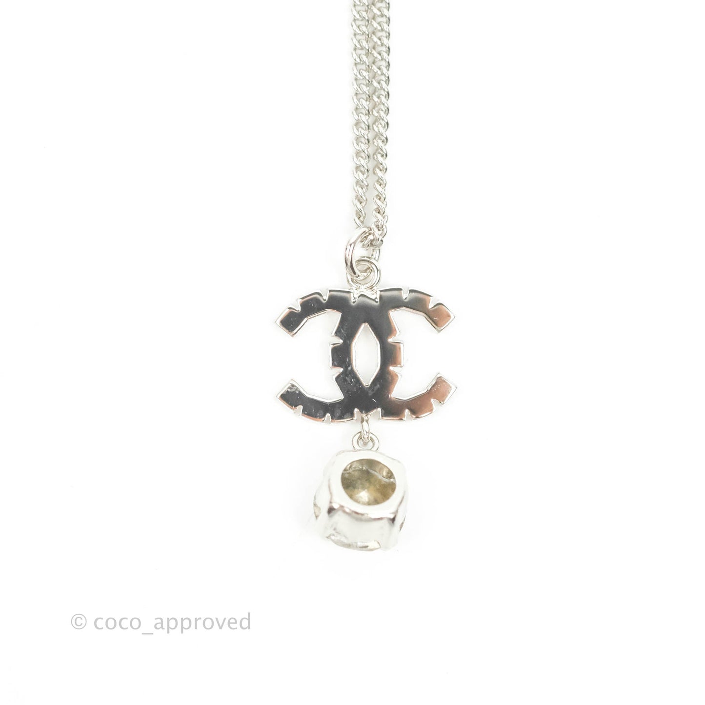 Chanel Crystal Silver CC Drop Necklace